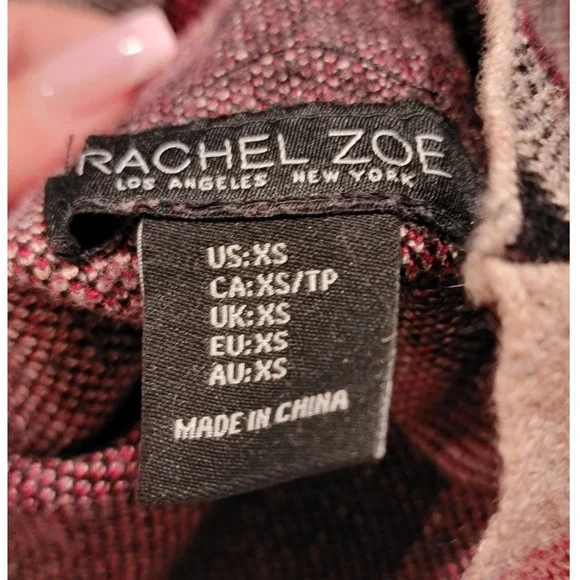 Rachel Zoe Womens XS Plaid Mock Neck Sweater Tan Black Red Long Sleeve Knit Top - Picture 5 of 6